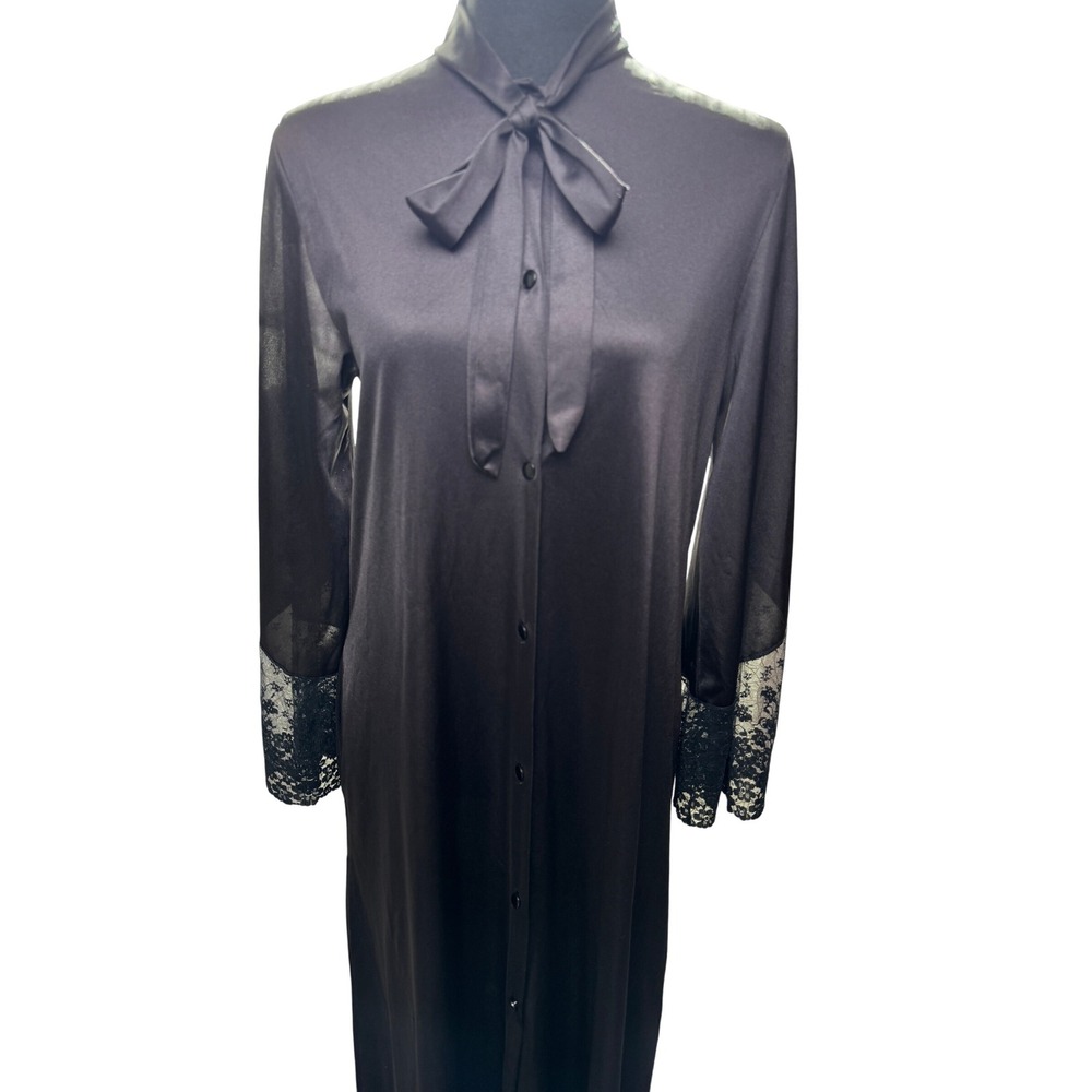 Vintage JCPenney Satin & Lace Long Robe – Black – Size M (1970s–1980s) - Picture 3 of 5